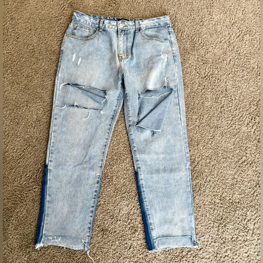Momokrom Two-Tone Blue Patch Hem Women’s Jeans